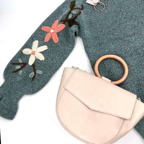 See and Be Seen Floral Days Soft As Cashmere Embroidered Sweater in Mint - Picture 2 of 3